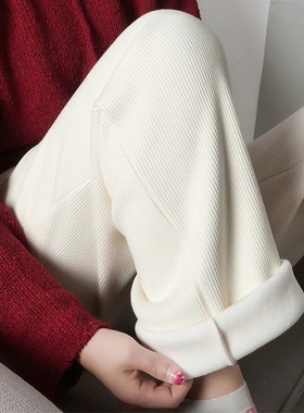 冬季裤子女加绒宽松显瘦阔腿裤女学生高腰百搭垂感休闲直筒长裤子