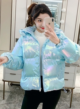 羽绒棉袄免洗亮面棉服女炫彩面包服韩版宽松网红款仙女气质常规款