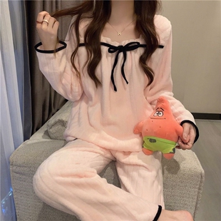 珊瑚绒睡衣冬季女款网红风秋冬天法兰绒大码毛绒家居服套装可外穿