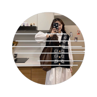 日系学院风针织马甲开衫+学生口袋长袖衬衣连衣裙套装韩版甜美