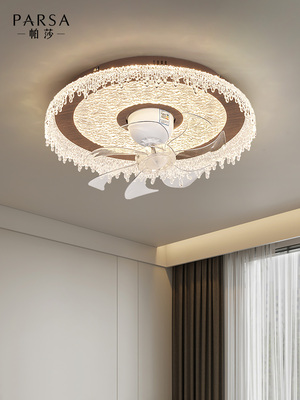 帕莎 风扇灯 中古风卧室吸顶灯覆古胡桃木色书房360度摇头电扇灯