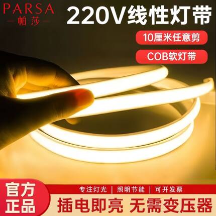 帕莎 led灯带220v超亮自粘线形灯家用客厅吊顶氛围灯cob软灯条