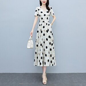 维干女装2026夏季新款长裙气质雪纺连衣裙中年妈妈款碎花波点裙a9