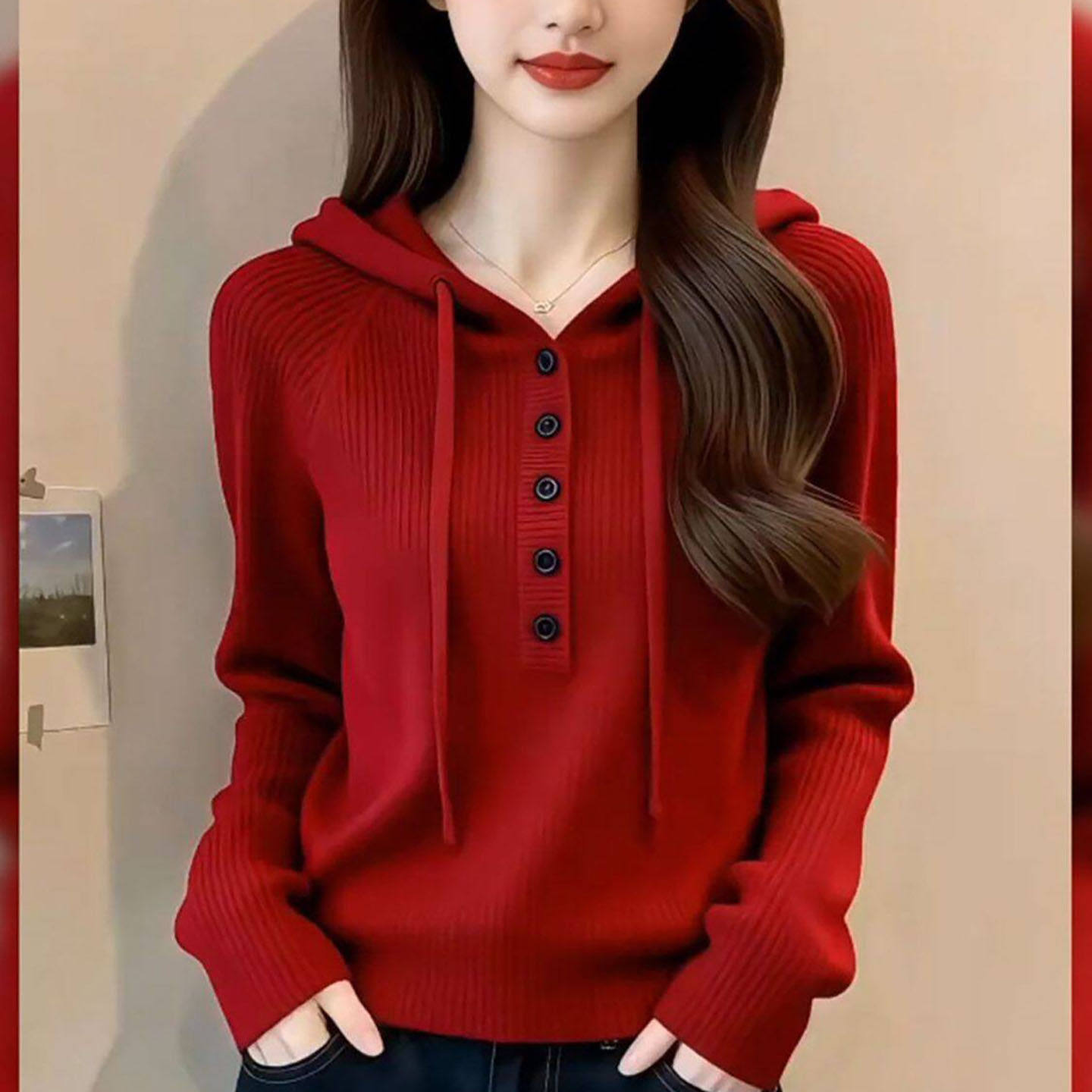 辉冕女装韩系连帽针织衫本命年高级感红色毛衣2026新款时尚打底衫,女装/女士精品,大码内搭,淘宝优惠券,粉丝福利购,淘宝优惠卷