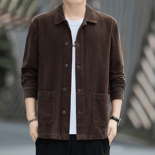 伍十昊男士灯芯绒外套春秋季新款简约风夹克上衣时尚百搭休闲男装