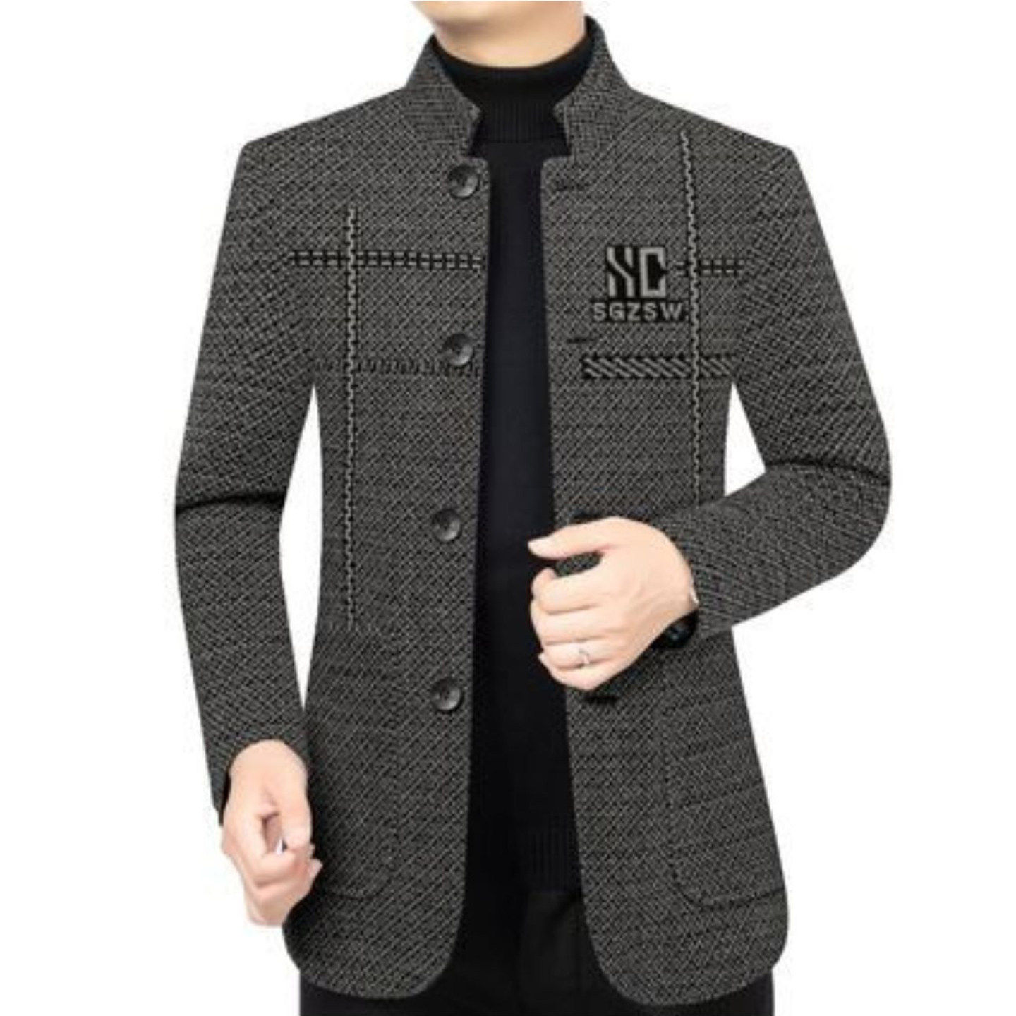 筱霞服饰男装加绒毛呢外套2026秋冬男士款立领夹克爸爸装开衫上a3
