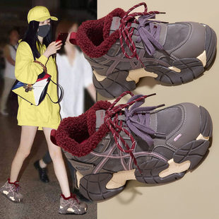 厚底内增高8CM加绒老爹鞋女2025秋冬新款羊羔毛百搭时尚保暖休闲