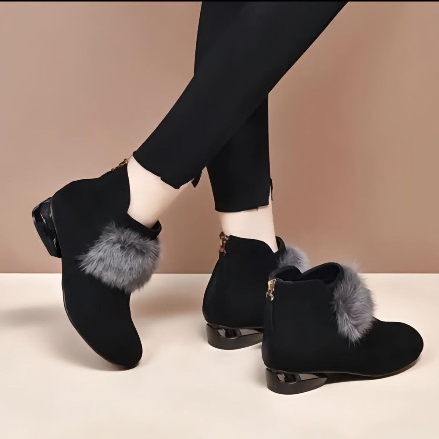 溶坤甄选女鞋水貂毛短靴粗跟加绒棉鞋冬季保暖棉靴防滑时尚妈妈鞋,女鞋,时装靴,淘宝优惠券,粉丝福利购,淘宝优惠卷