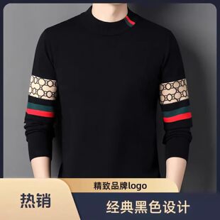 点击率品牌男装秋冬季新款男士轻奢圆领毛衣半高领保暖针织衫a30