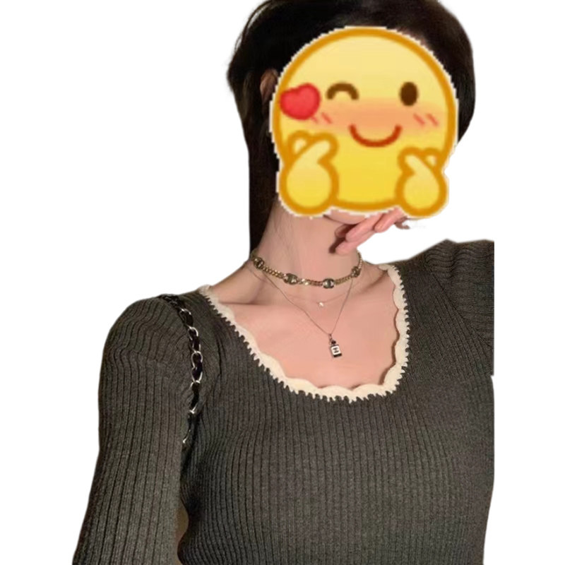 KOREAN RETRO DESIGN SENSE LACE COLLAR LONG-SLEEVED KNITTED SWEATER WOMENS WINTER SLIM AND THIN AND VERSATILE TEMPERAMENT TOP TREND