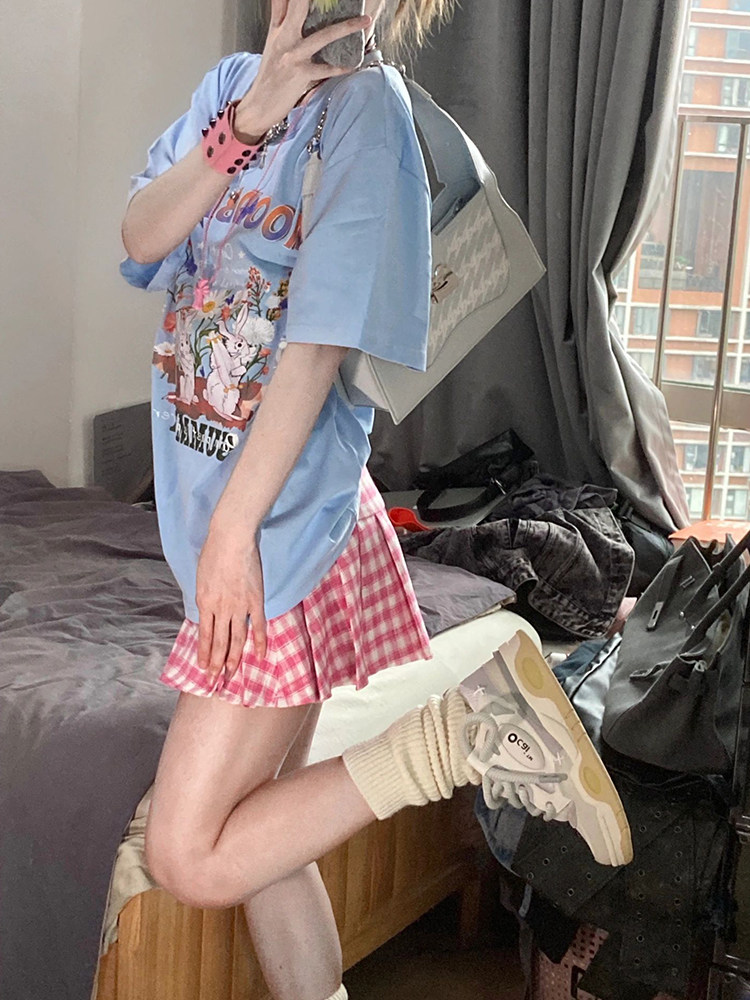 KOREAN VERSION OF SWEET COOL AGE REDUCTION FUN CARTOON PRINT SHORT SLEEVE T-SHIRT WOMENS SUMMER LOOSE CHIC WHITE LAZY STYLE TOP