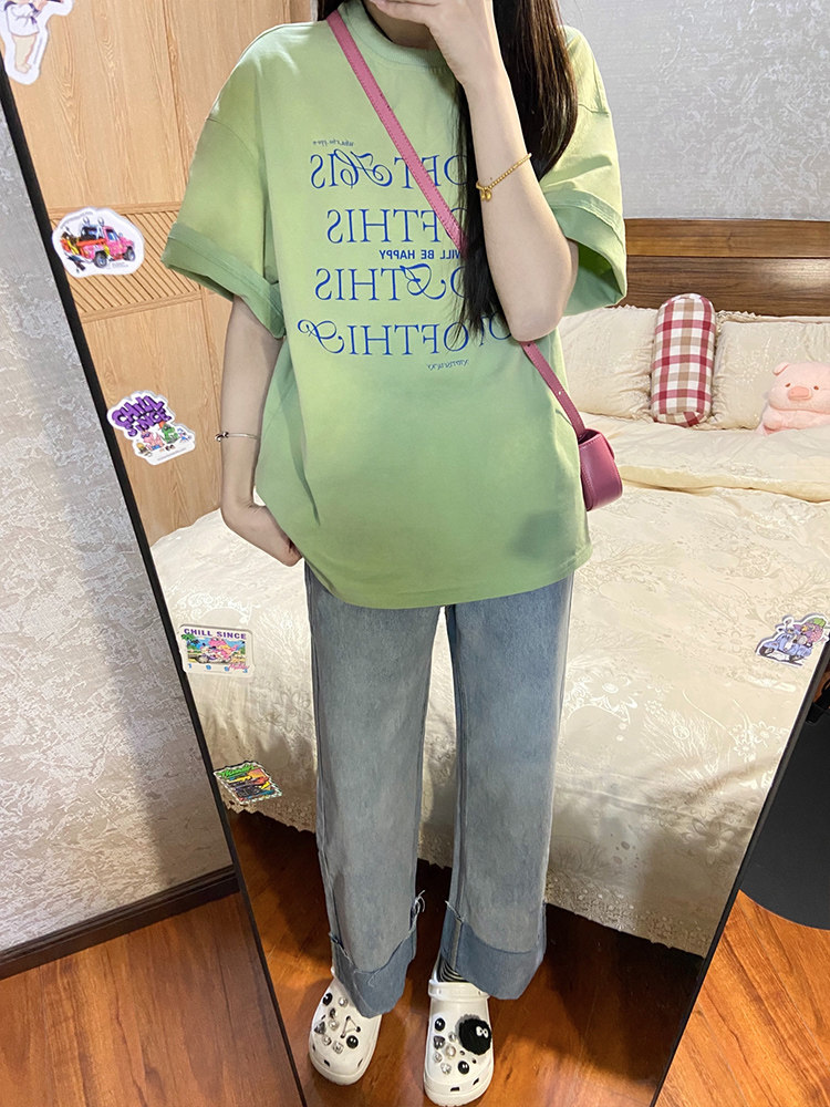 KOREAN VERSION OF SIMPLE CASUAL LETTER PRINT SHORT SLEEVE T-SHIRT WOMENS SUMMER LOOSE AND THIN VERSATILE AGE-REDUCING HIGH STREET TOP INS