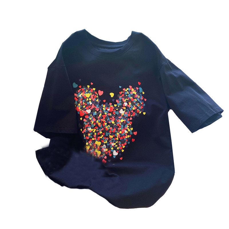 MICKEY MOUSE HEART GRAPHIC PRINT SHORT SLEEVE T-SHIRT WOMENS 2024 NEW LOOSE KOREAN VERSION NICHE TRENDY BRAND DESIGN TOP