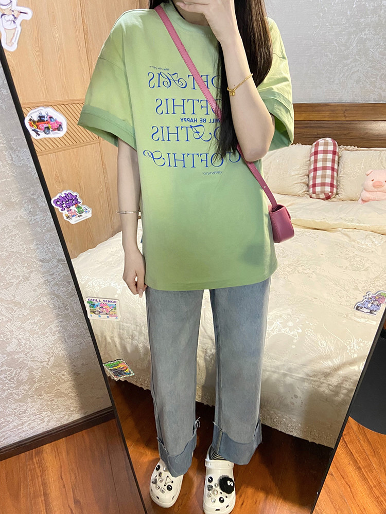 KOREAN VERSION OF SIMPLE CASUAL LETTER PRINT SHORT SLEEVE T-SHIRT WOMENS SUMMER LOOSE AND THIN VERSATILE AGE-REDUCING HIGH STREET TOP INS