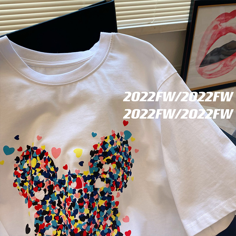 MICKEY MOUSE HEART GRAPHIC PRINT SHORT SLEEVE T-SHIRT WOMENS 2024 NEW LOOSE KOREAN VERSION NICHE TRENDY BRAND DESIGN TOP