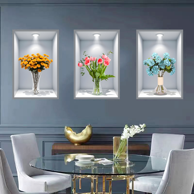 新款仿真盆栽贴画3D立体墙贴画客厅过道厨房三联玄关装饰自粘画