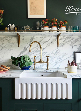 Farmhouse sink美式厨房陶瓷水槽前置开放式半嵌入式单槽洗菜盆