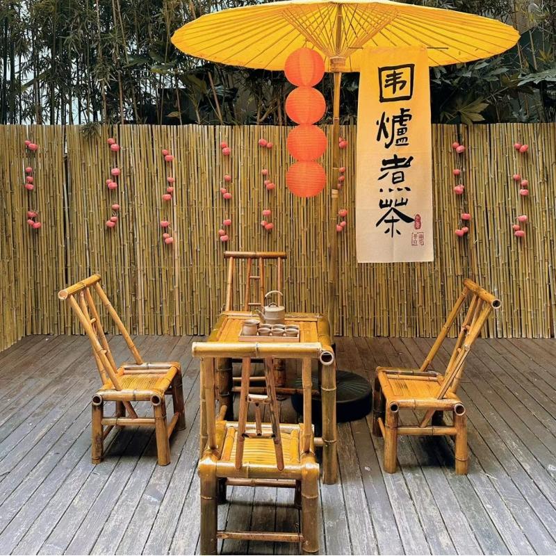 庭院桌椅小院一桌四椅组合竹子椅子老式长方形竹桌竹编露天庭院桌