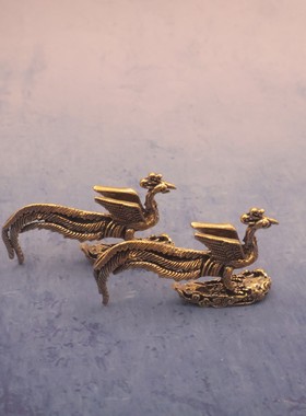 2026黄铜实心凤凰摆件书房办公桌面茶宠欢喜凤凰手把件创意小铜器