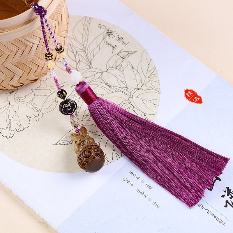 2026绿檀木可爱萌兔子香囊车挂 白菩提根莲花吊坠配饰汽车挂件装