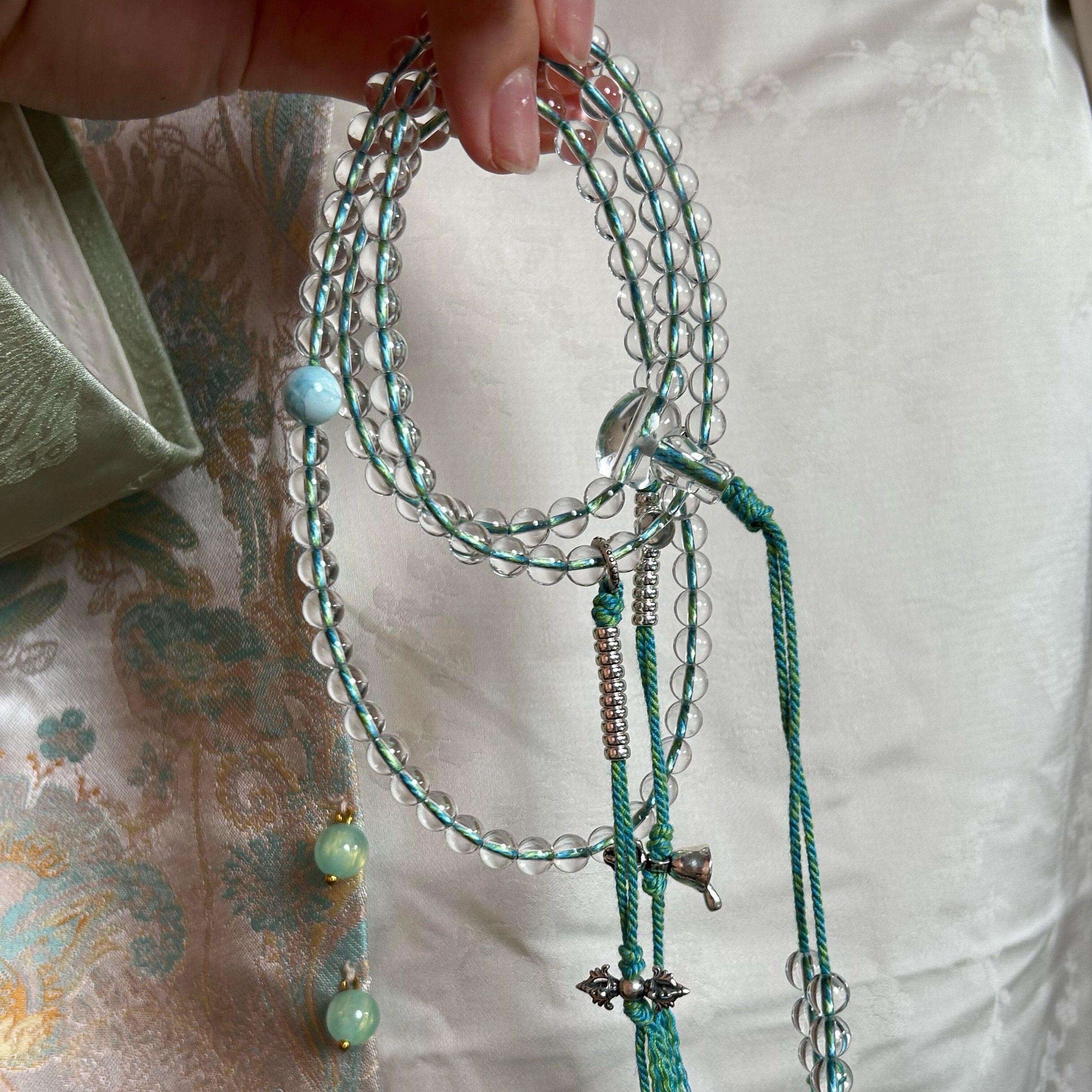 202610A全净体天然白水晶108颗佛珠手錬新中式念珠6mm圆珠项炼纳