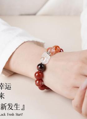 2025五行缺金补金喜用金手链男女款天然白色水晶多宝财神手串平衡