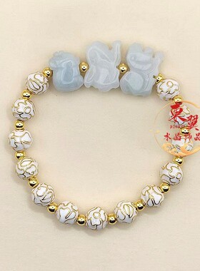 2026景区拿货白色景泰蓝珐琅转运珠女吉祥手链翡翠十二生肖三合手