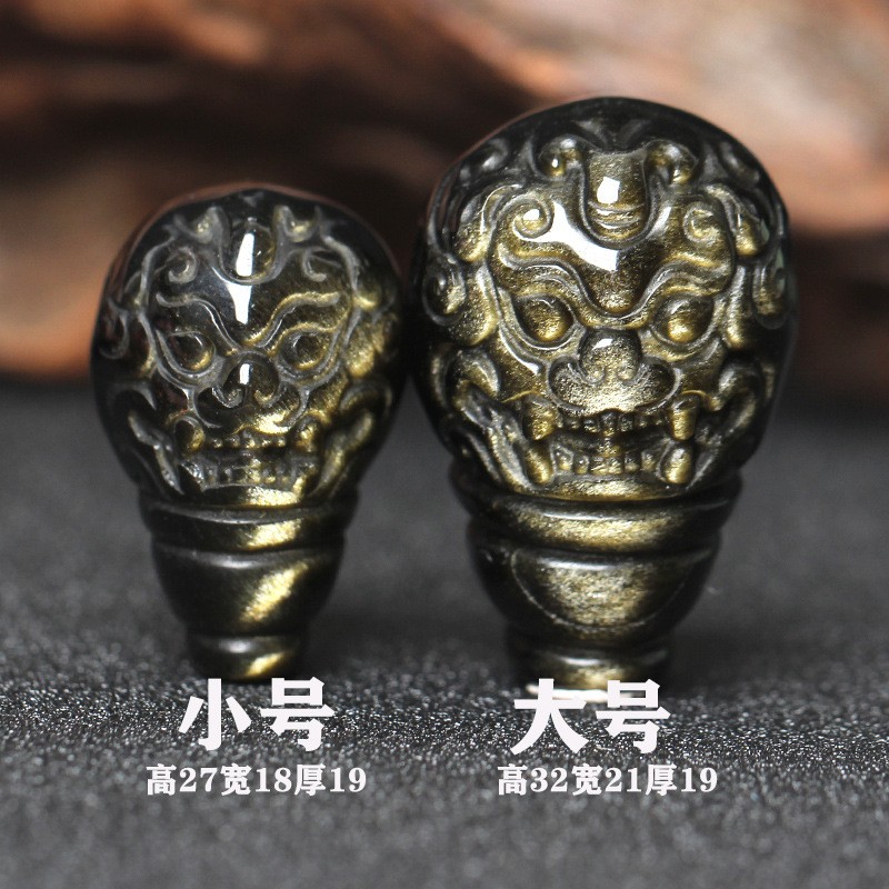 2026天然黑曜石金耀石三通佛头隔珠diy散珠子佛珠文玩饰品配件材