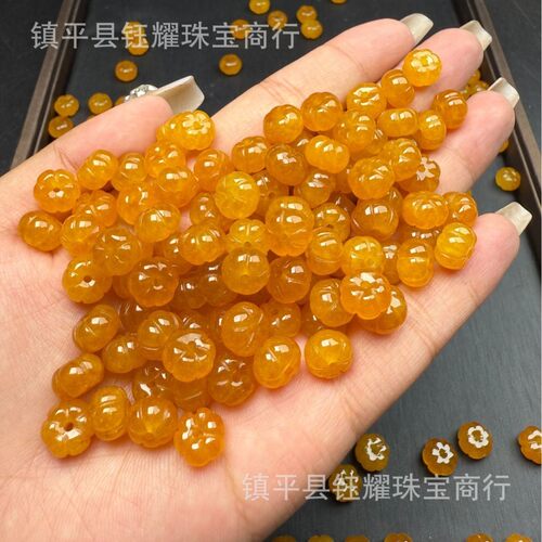 2026冰种落日黄6x10mm南瓜散珠 DIY手工玉石扁南瓜配饰提溜半成品
