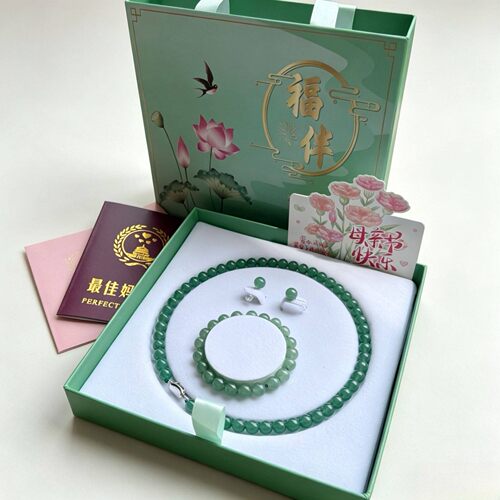 2026东陵玉项链 招财旺运绿色玉石手串 妈妈礼物首饰套装妈妈礼物