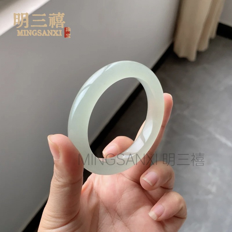 2026天然东陵玉手镯晴水色手镯油青色手镯女圆条远山黛玉镯和田玉