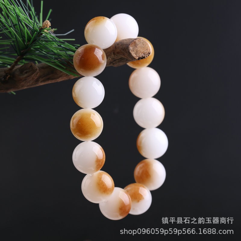 2026新疆白玉手链金丝玉且末糖色手串俏色手持手串佛珠羊脂白款