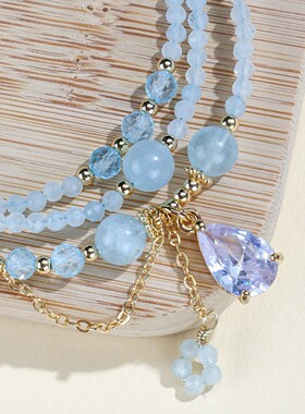 2026百搭款海蓝宝石手链衣饰穿搭项链极细宝石手串琉璃镶嵌个性首