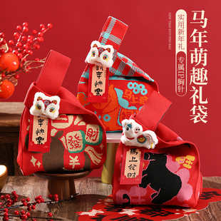 新年礼物袋2026马年春节送男女员工小礼品过年手提针织伴手礼袋子