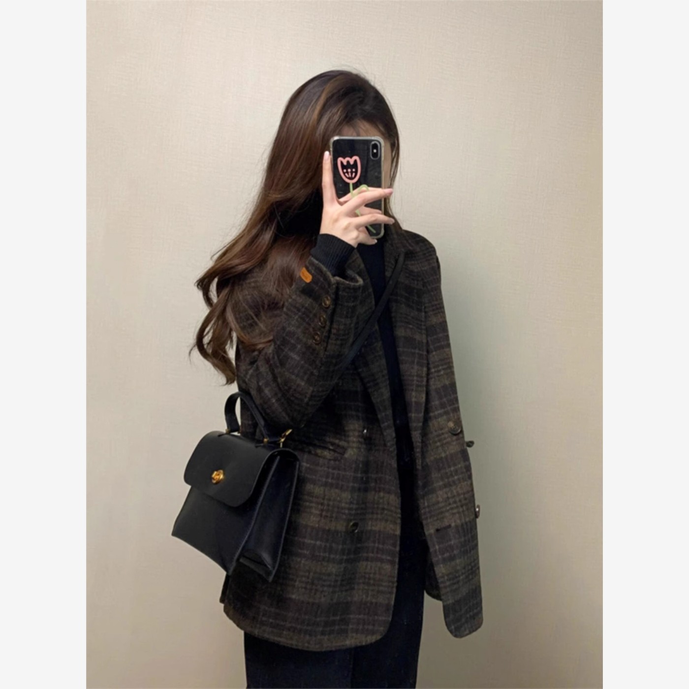 高级感大码覆古格子西装呢子外套女秋冬季小个子韩版短款毛呢大衣