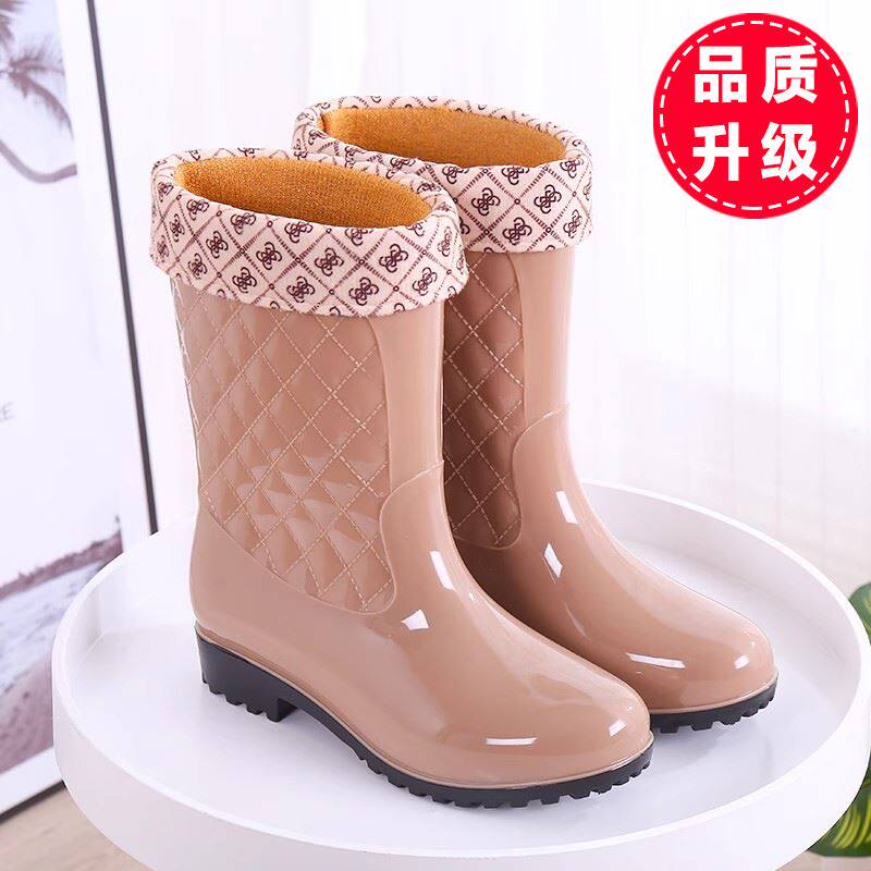 2024 NEW RAIN BOOTS WOMENS MEDIUM TUBE WARM AUTUMN AND WINTER RAIN BOOTS ANTI-SLIP WATER SHOES HIGH RUBBER SHOES ADULT FLEECE WATER BOOTS
