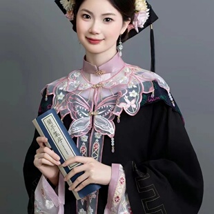 毕业学士服粉色云肩汉服披肩大学生领花领子国风新中式马面裙女