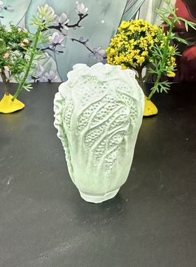国潮夜光小白菜摆件中式白菜造型半手工精心雕刻财运创意日常摆件
