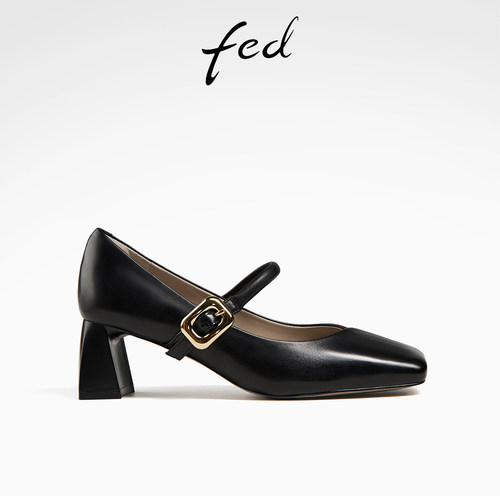 粗跟单鞋女中跟通勤玛丽珍鞋