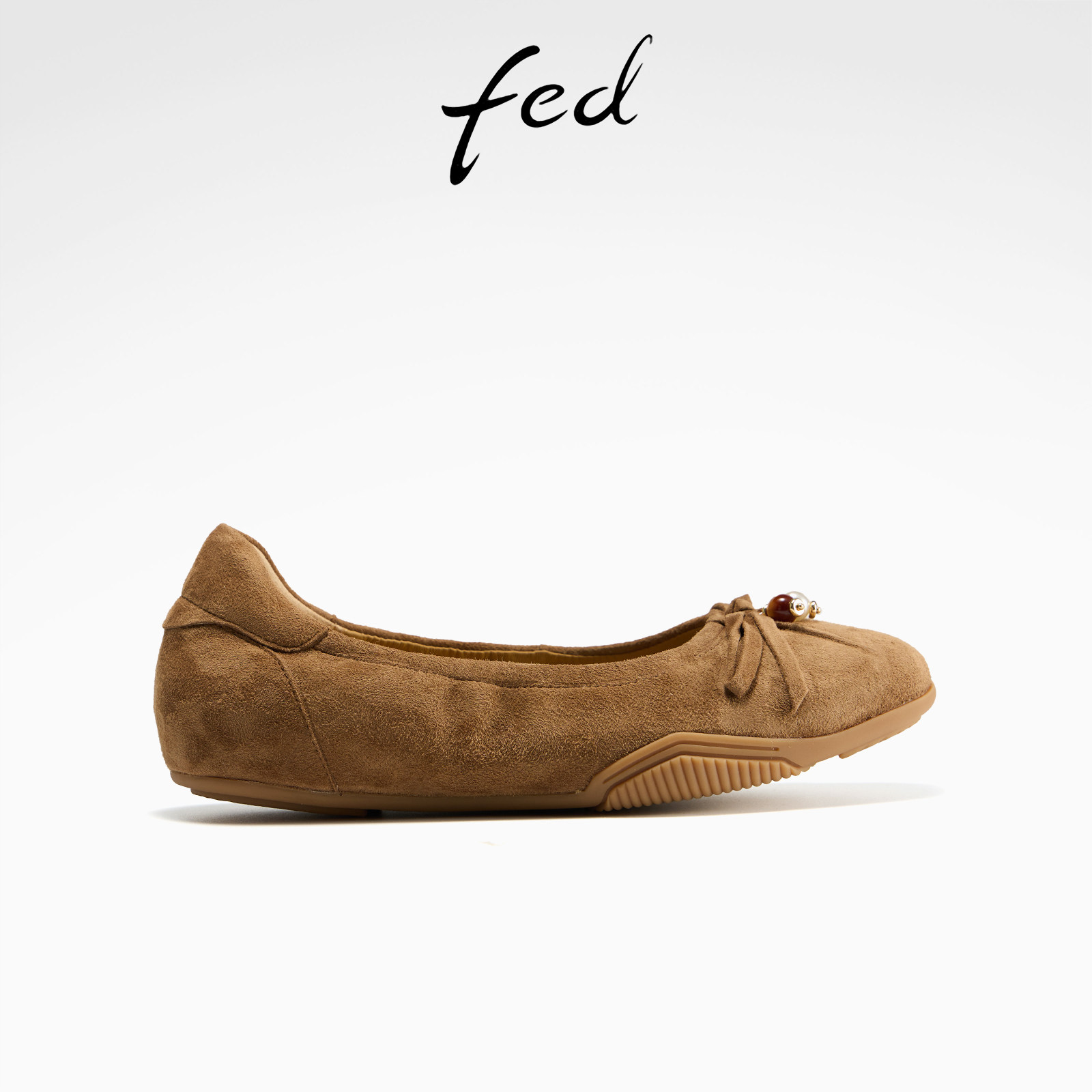 fed浅口单鞋女春季新款女鞋复古通勤鞋绒面平底鞋女款S1205-