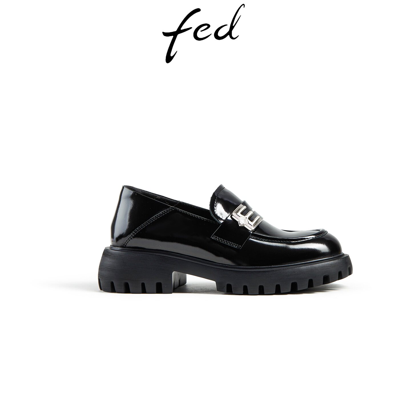 fed夏季女真皮粗跟一脚蹬乐福鞋