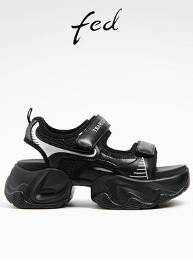 fed增高厚底凉鞋夏季新款女鞋魔术贴防滑运动凉鞋女款D0428-ZC579