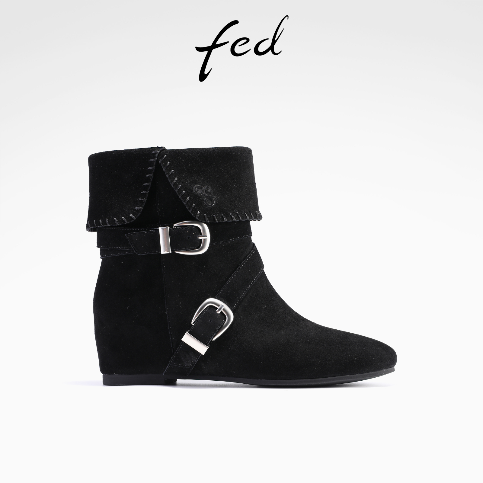 fed骑士短靴冬季新款女靴皮带扣时装靴增高西部靴女款S0930-YA960