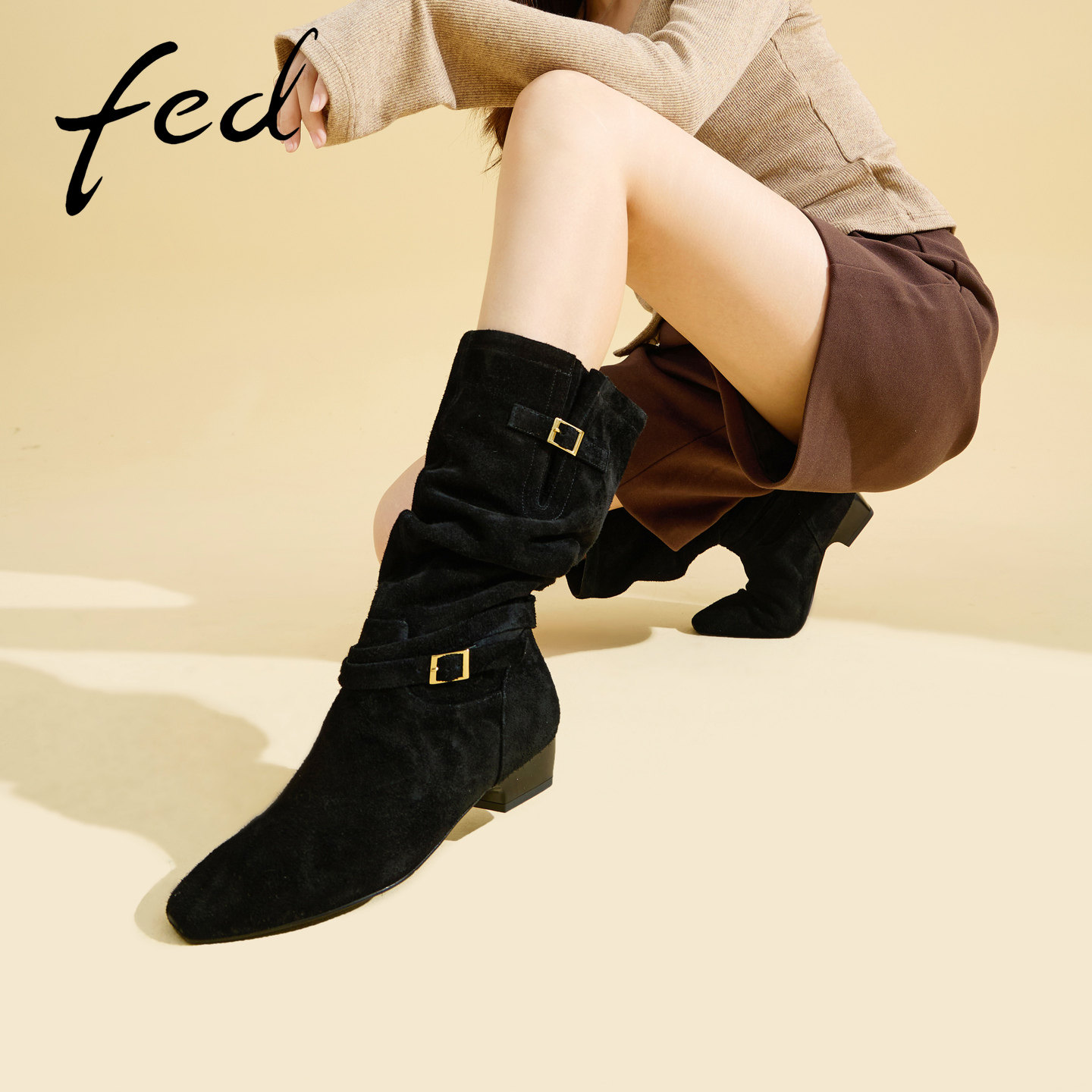 fed粗跟骑士靴女秋季新款女靴