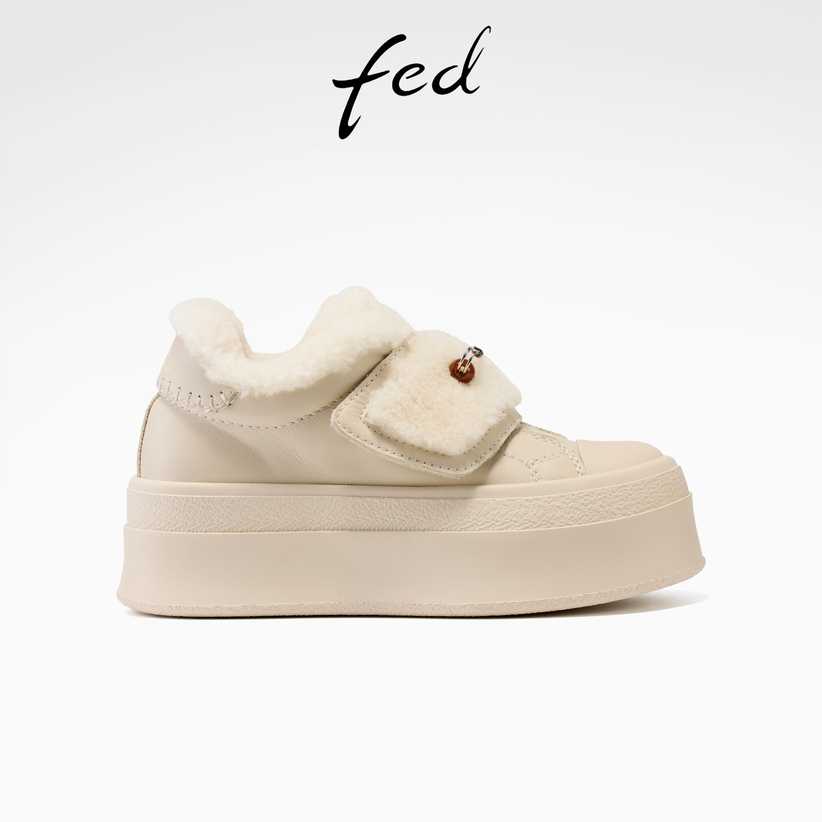 fed厚底板鞋冬季新款女鞋加绒小白鞋休闲毛毛鞋女款S1128-YAB211