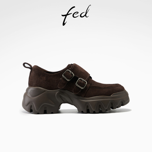 女鞋 厚底乐福鞋 深口单鞋 fed绒面小皮鞋 S1107 新款 女款 YA003 女春季