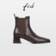 fed法式 气质方头高跟瘦瘦小短靴 复古羊皮粗跟切尔西靴女秋冬新款