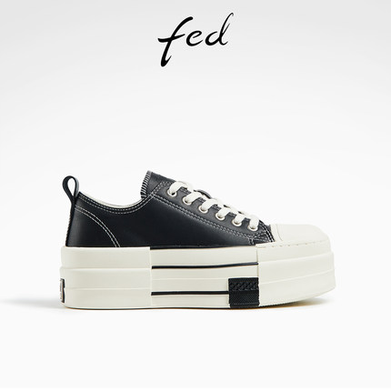 fed松糕厚底鞋女春季新款女鞋黑色休闲鞋低帮板鞋女款D0122-ZC262