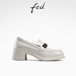 fed法式单鞋春季新款女鞋白色厚底乐福鞋真皮鞋女款D0224-YAB360
