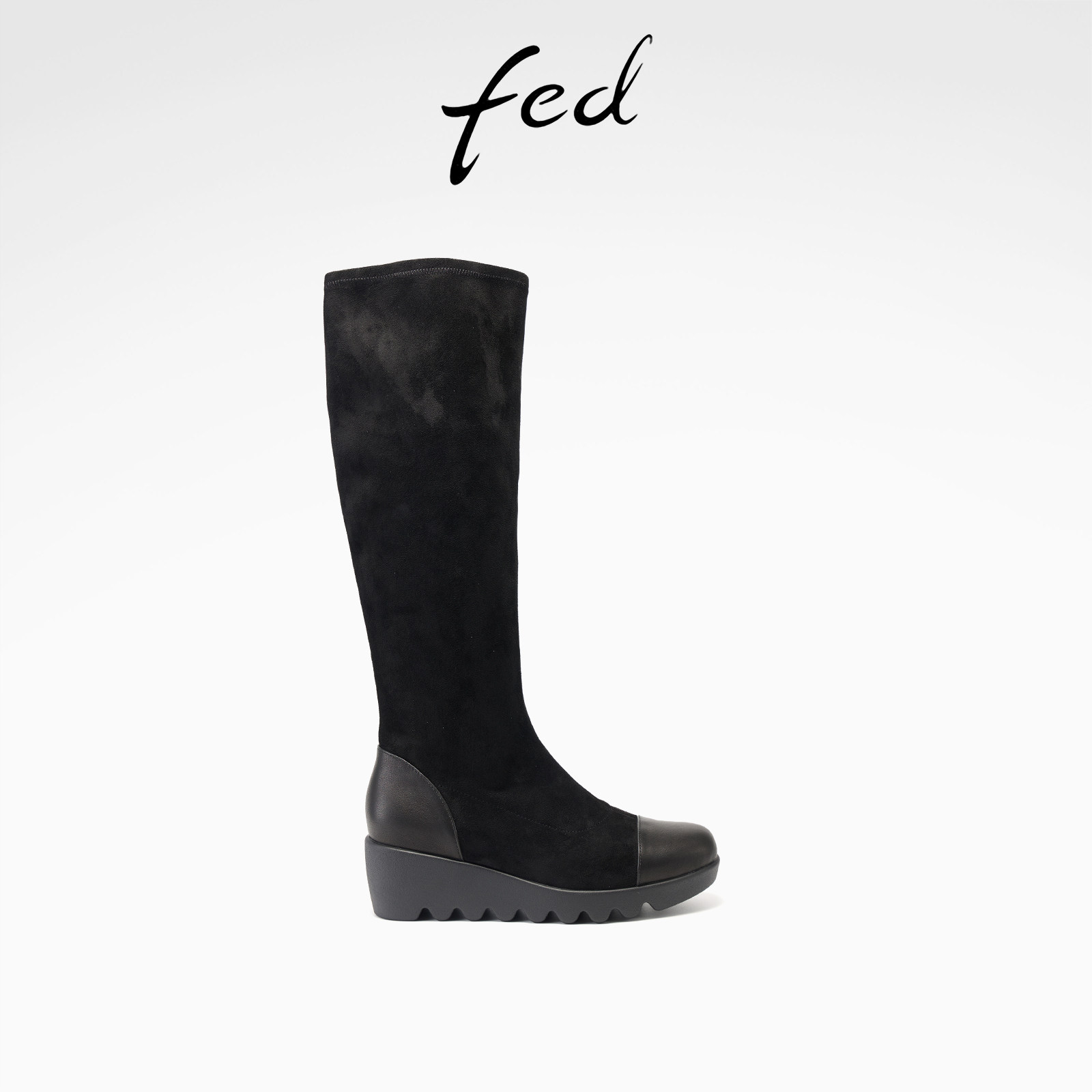 fed厚底长靴女冬季新款女靴高筒弹力靴拼接时装靴女款S1201-YA010,女鞋,弹力靴/袜靴,淘宝优惠券,粉丝福利购,淘宝优惠卷